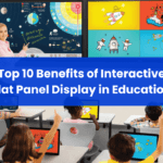 A group of children using interactive flat panel displays at desks for enhanced educational benefits